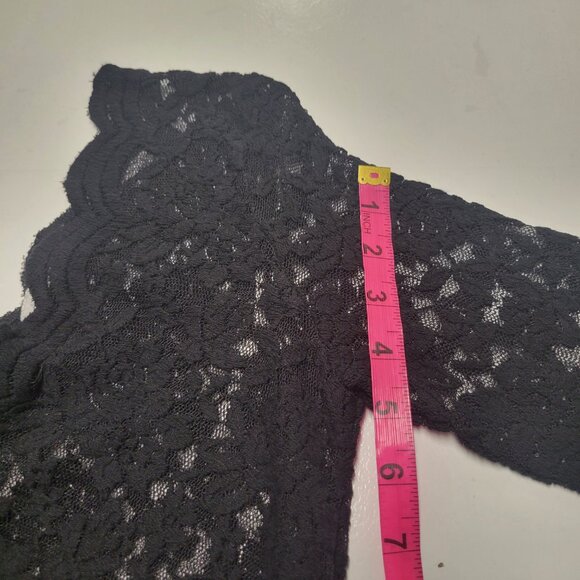 Black Lace Mesh See Through Top Long Sleeve Lace Blouse Size S/M - Picture 4 of 13